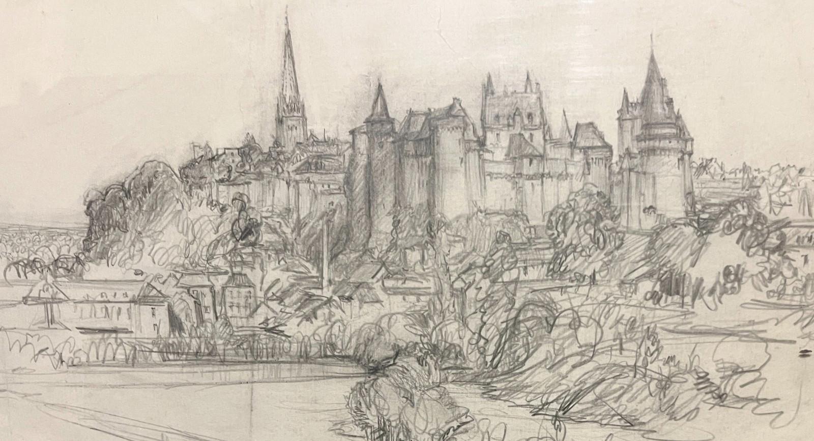 Frank L. Emanuel Original Drawing Vitré 44x31cm French Town Pencil Sketch