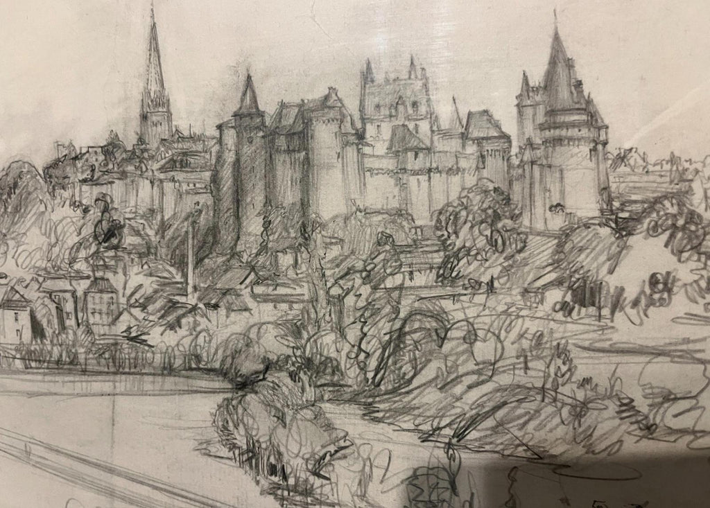 Frank L. Emanuel Original Drawing Vitré 44x31cm French Town Pencil Sketch