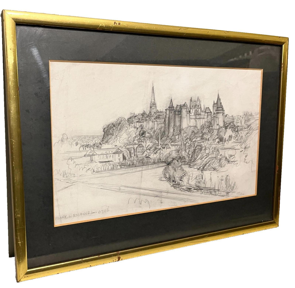Frank L. Emanuel Original Drawing Vitré 44x31cm French Town Pencil Sketch