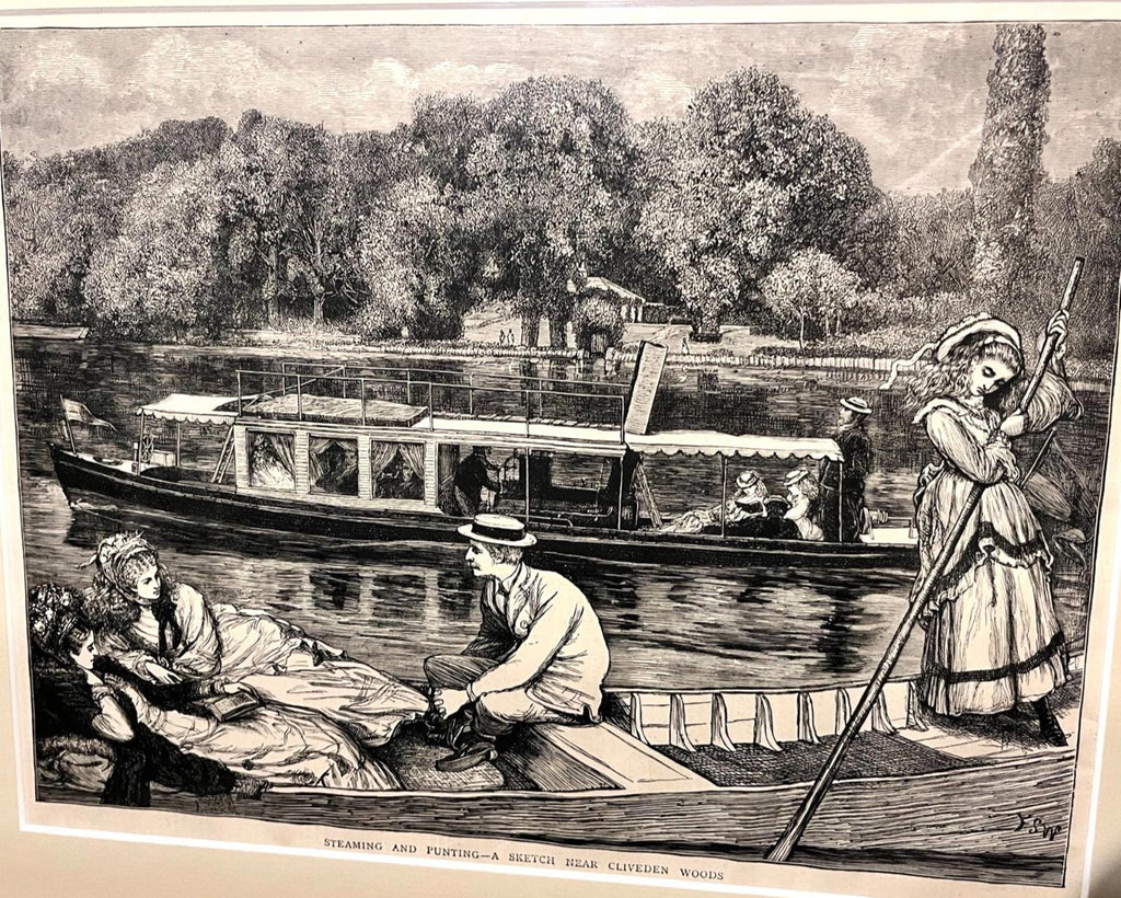 Framed Reproduction Print – Steaming and Punting – A Sketch Near Cliveden Woods