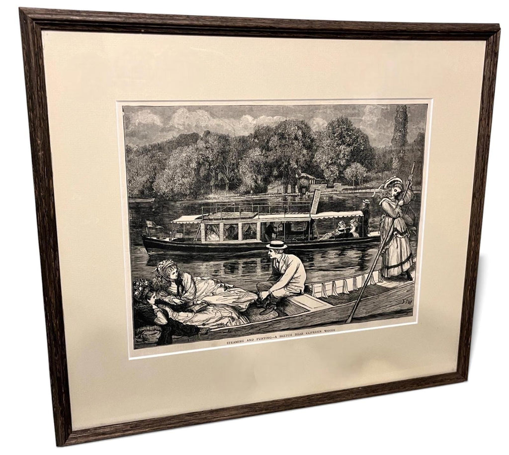 Framed Reproduction Print – Steaming and Punting – A Sketch Near Cliveden Woods
