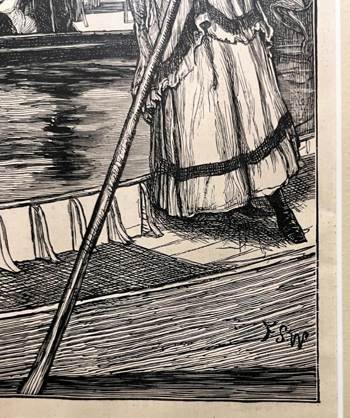 Framed Reproduction Print – Steaming and Punting – A Sketch Near Cliveden Woods