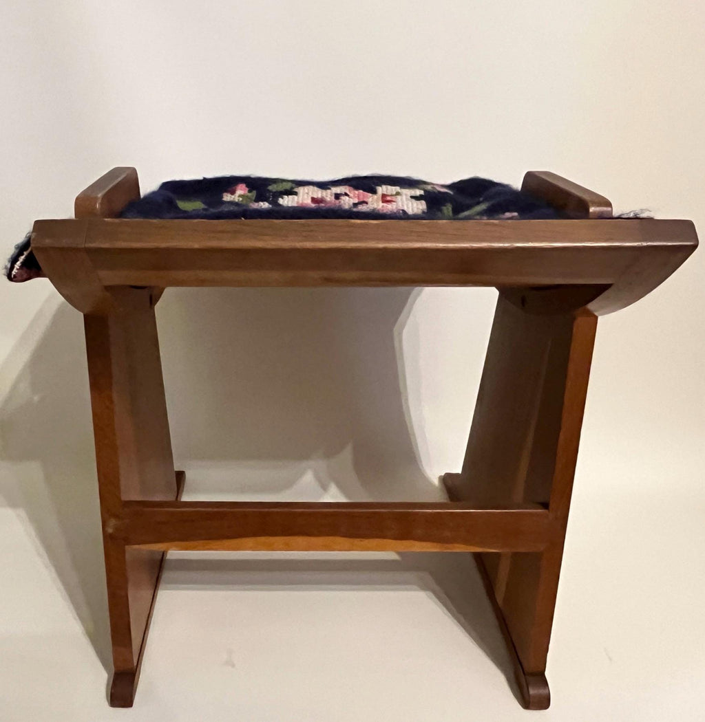 Gomme Vanity Stool Arts & Crafts Oak Floral Embroidery Seat or Piano Stool