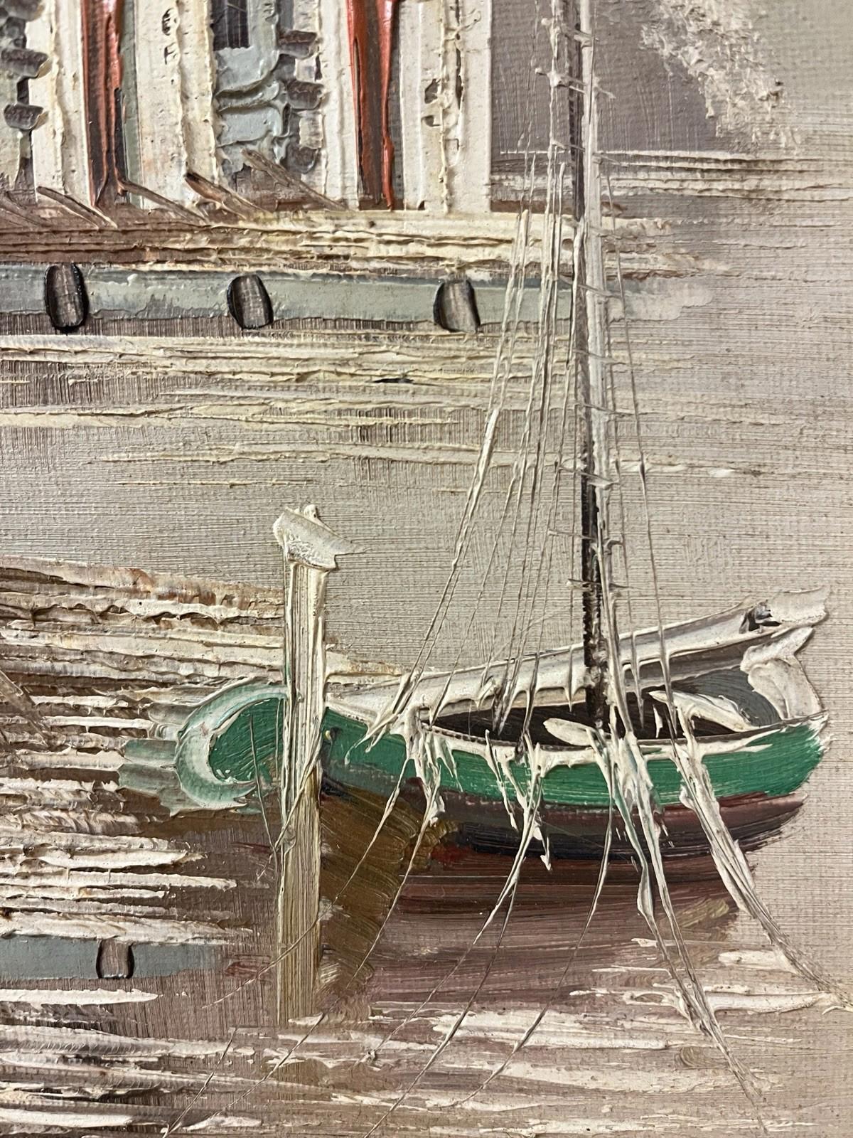 Signed Alonso ’87 Oil Painting Seaside Village Boat Scene Framed 22×36cm