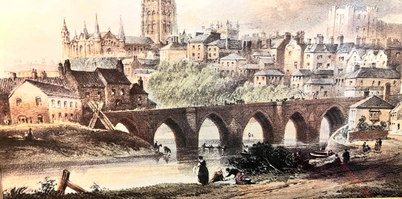 Framed Print – Elvet Bridge Durham, 19th-Century Style View | 48 x 40cm