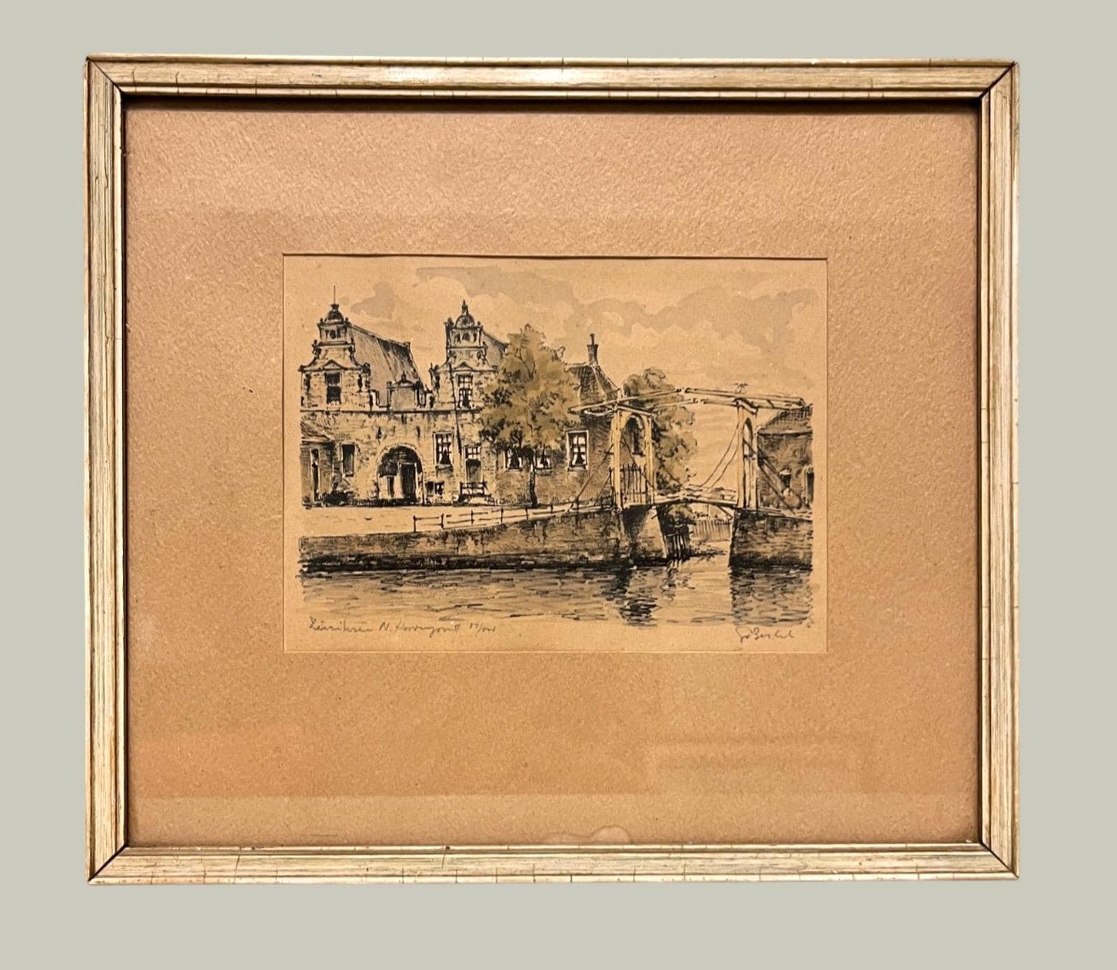 Vintage Pont du Béguinage Bruges Etching Signed & Numbered 24x21cm Framed