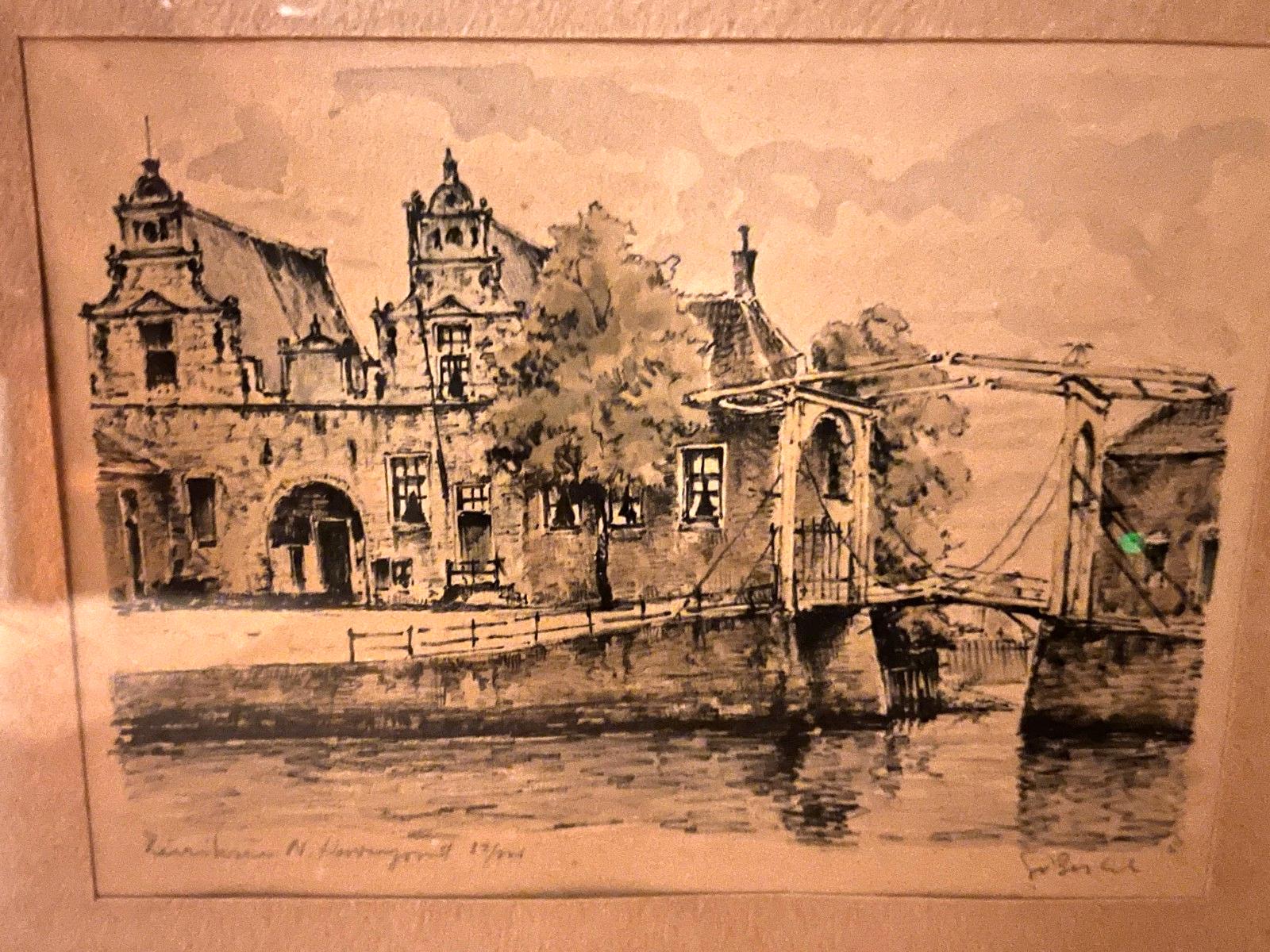 Vintage Pont du Béguinage Bruges Etching Signed & Numbered 24x21cm Framed