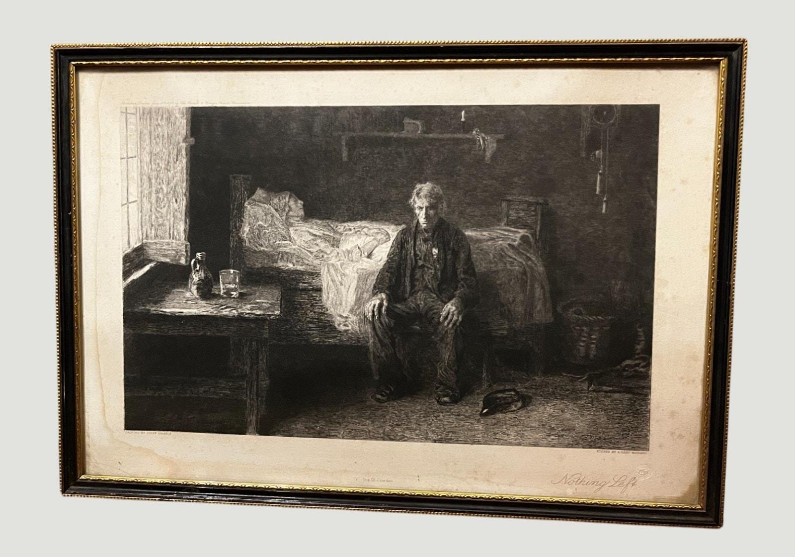 Victorian Etching Print, "Nothing Left" by Frank Holl, Social Realism Wall Art