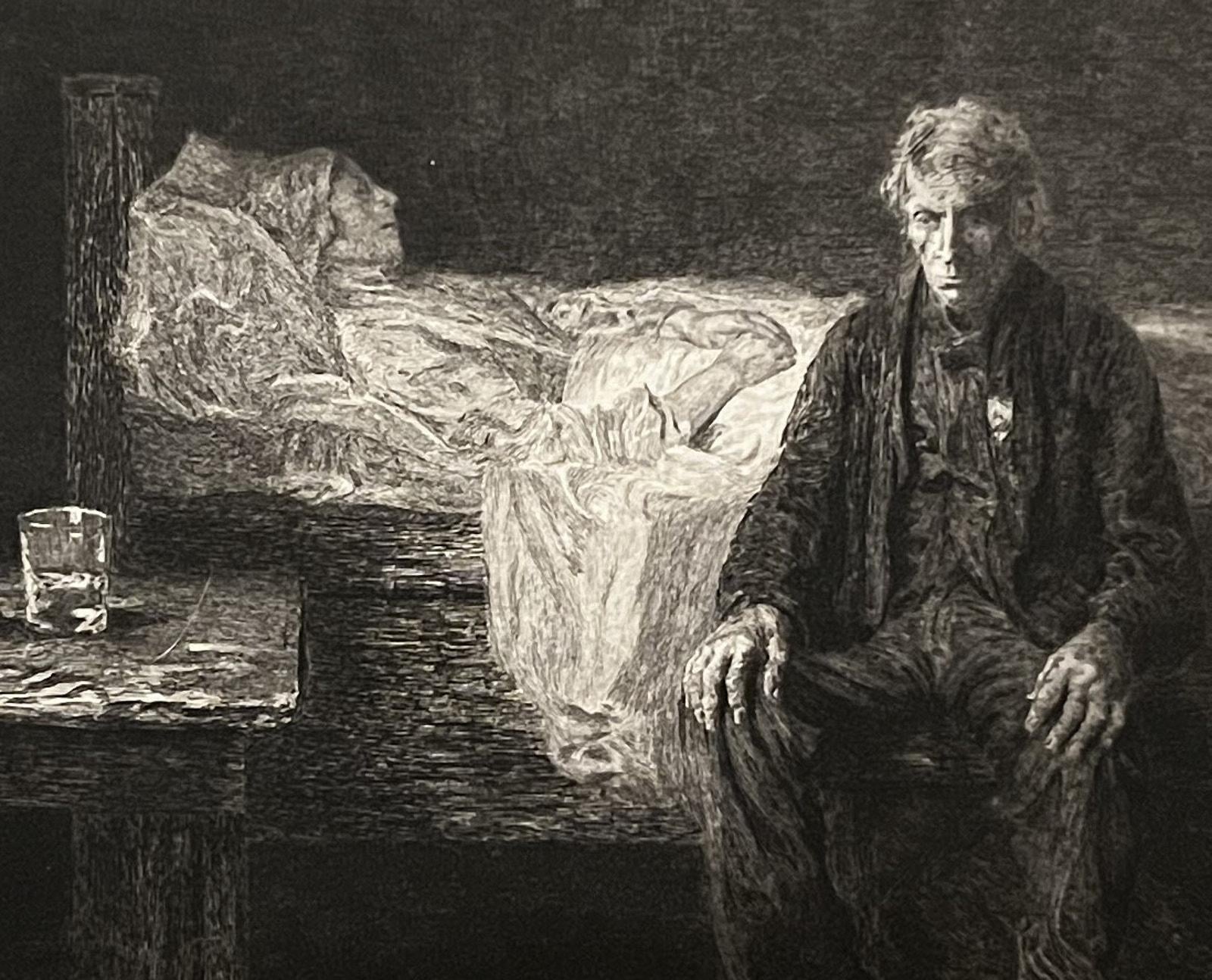 Victorian Etching Print, "Nothing Left" by Frank Holl, Social Realism Wall Art