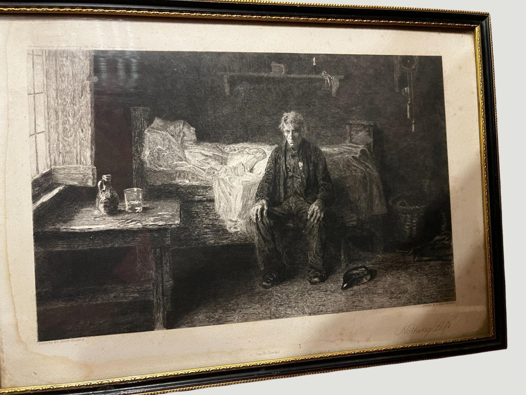 Victorian Etching Print, "Nothing Left" by Frank Holl, Social Realism Wall Art
