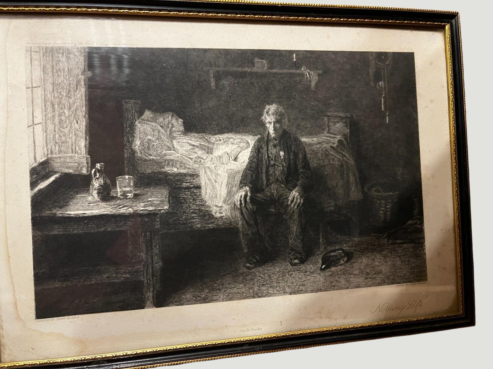 Victorian Etching Print, "Nothing Left" by Frank Holl, Social Realism Wall Art