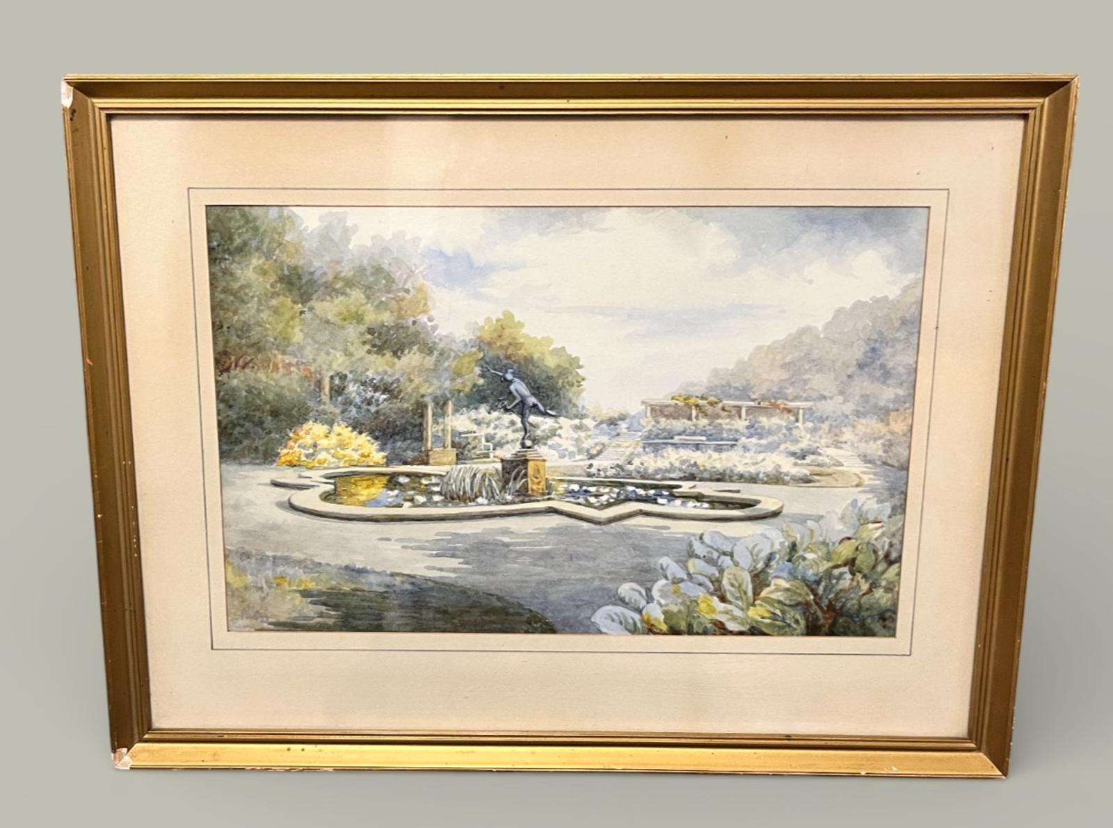 Vintage Watercolour Style Garden Fountain Print Framed or Unframed 45x35cm