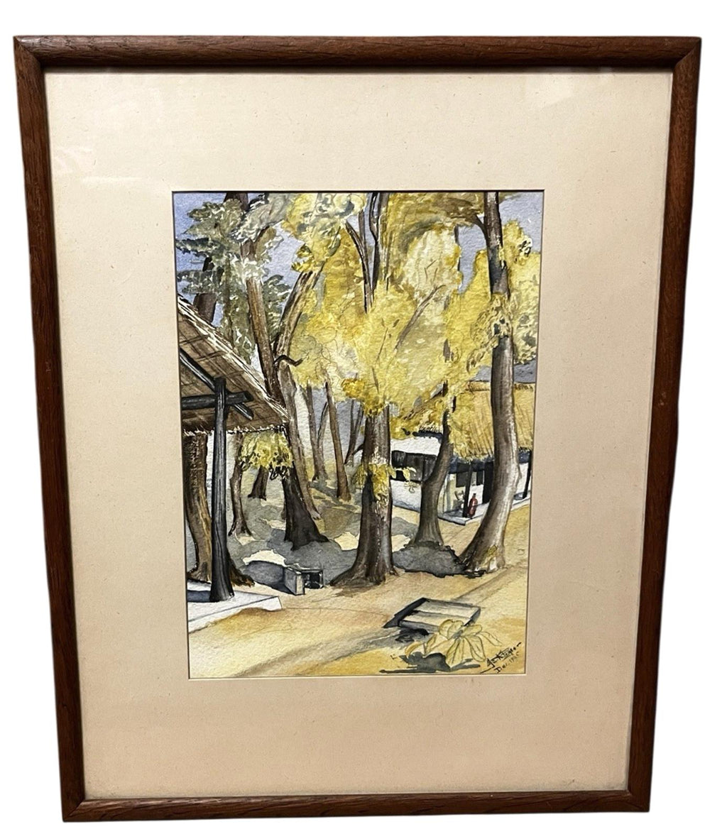 1945 Framed Watercolour Landscape Trees Scene Signed by Artist 40 x 32cm Vintage