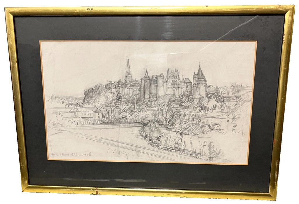 Frank L. Emanuel Original Drawing Vitré 44x31cm French Town Pencil Sketch