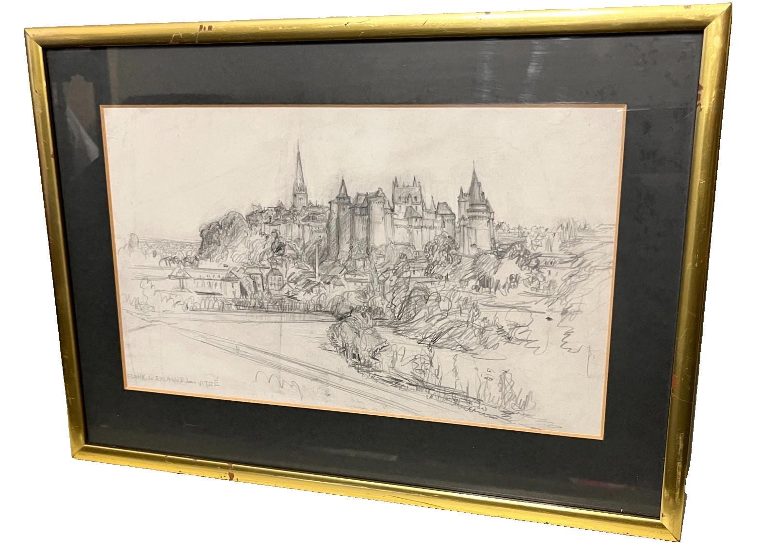 Frank L. Emanuel Original Drawing Vitré 44x31cm French Town Pencil Sketch