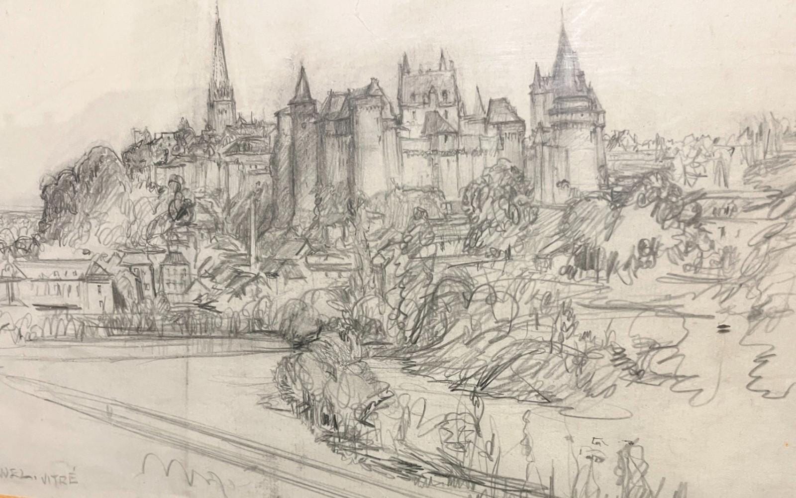 Frank L. Emanuel Original Drawing Vitré 44x31cm French Town Pencil Sketch