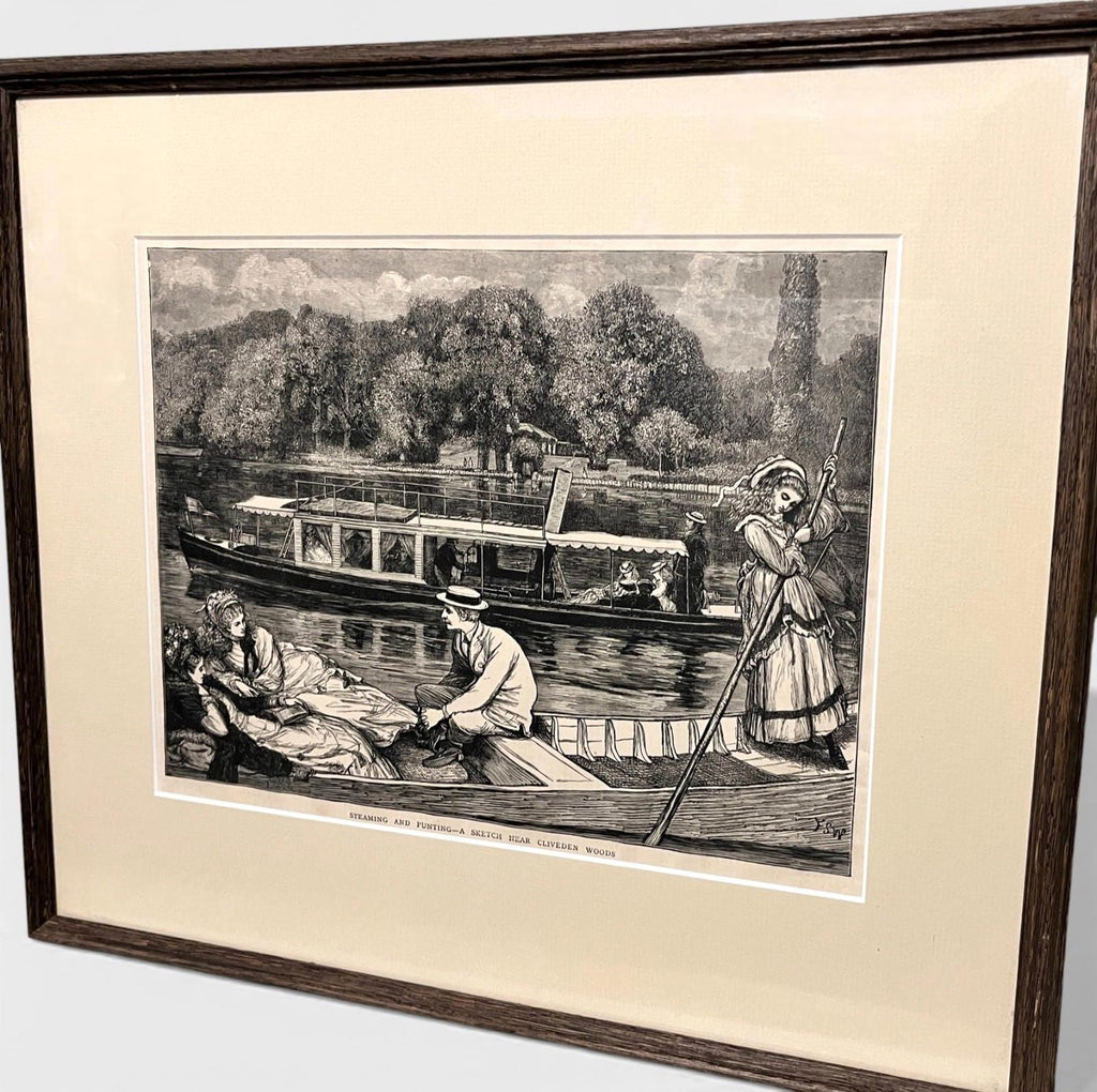 Framed Reproduction Print – Steaming and Punting – A Sketch Near Cliveden Woods