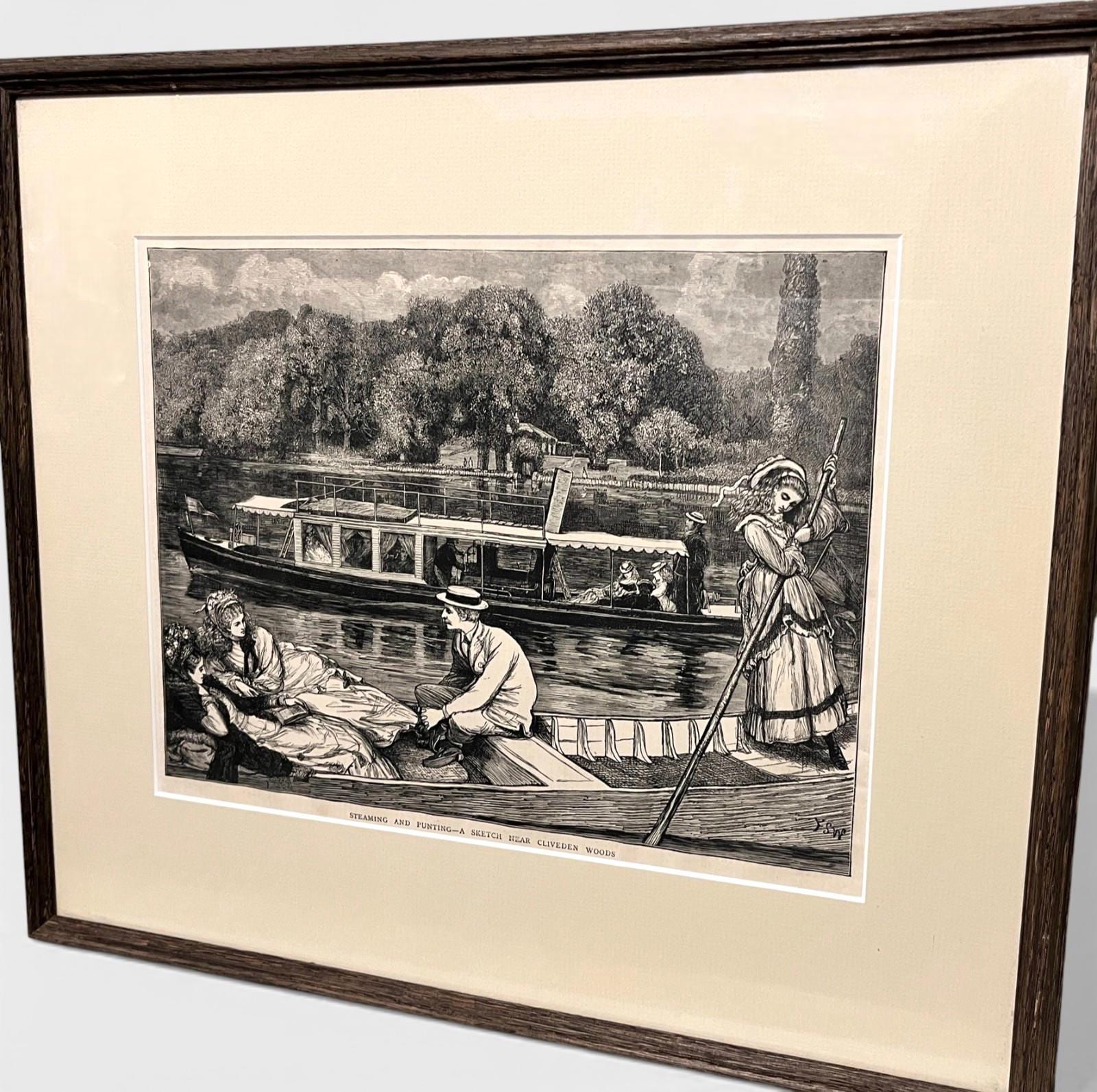 Framed Reproduction Print – Steaming and Punting – A Sketch Near Cliveden Woods