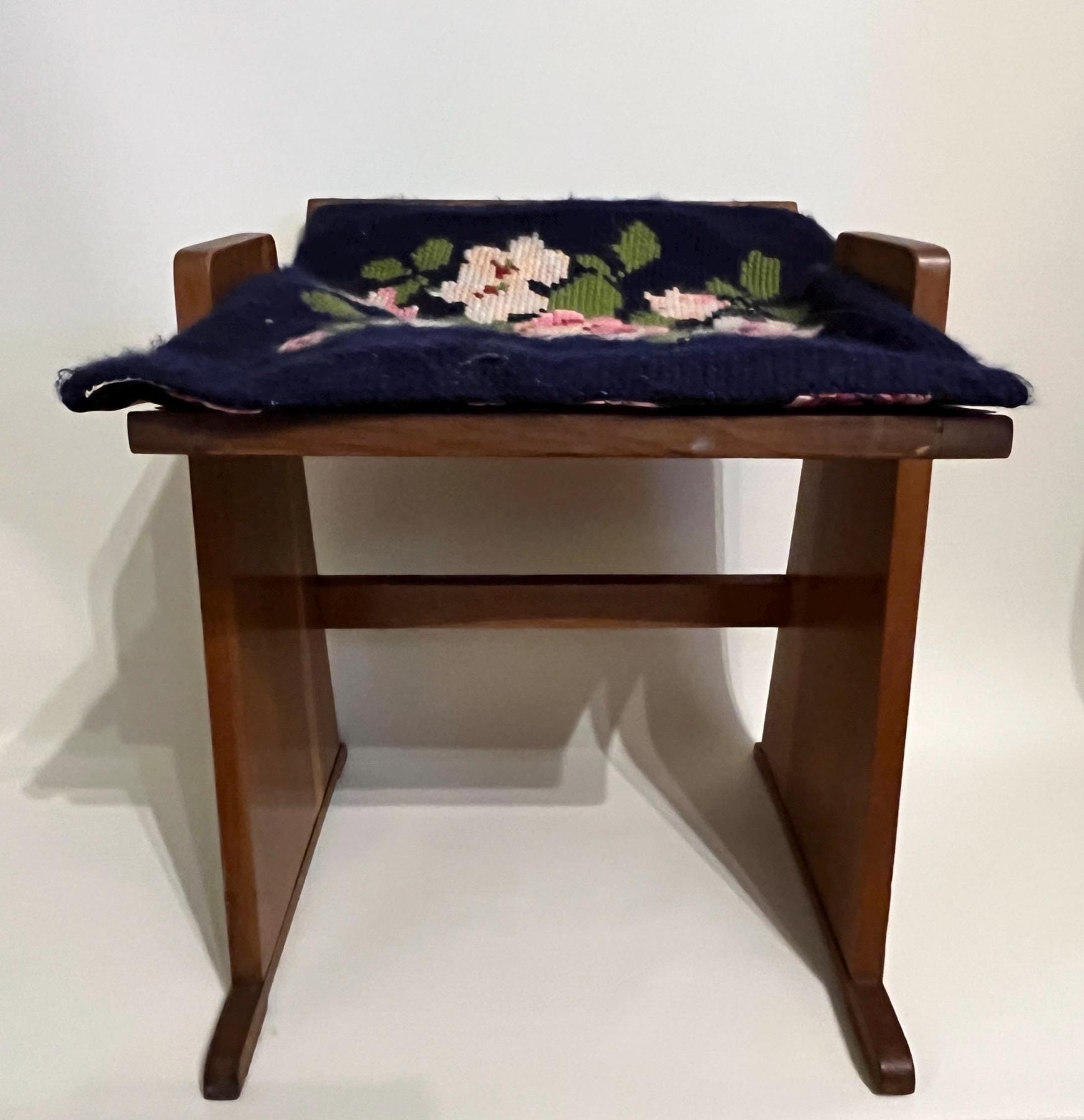 Gomme Vanity Stool Arts & Crafts Oak Floral Embroidery Seat or Piano Stool