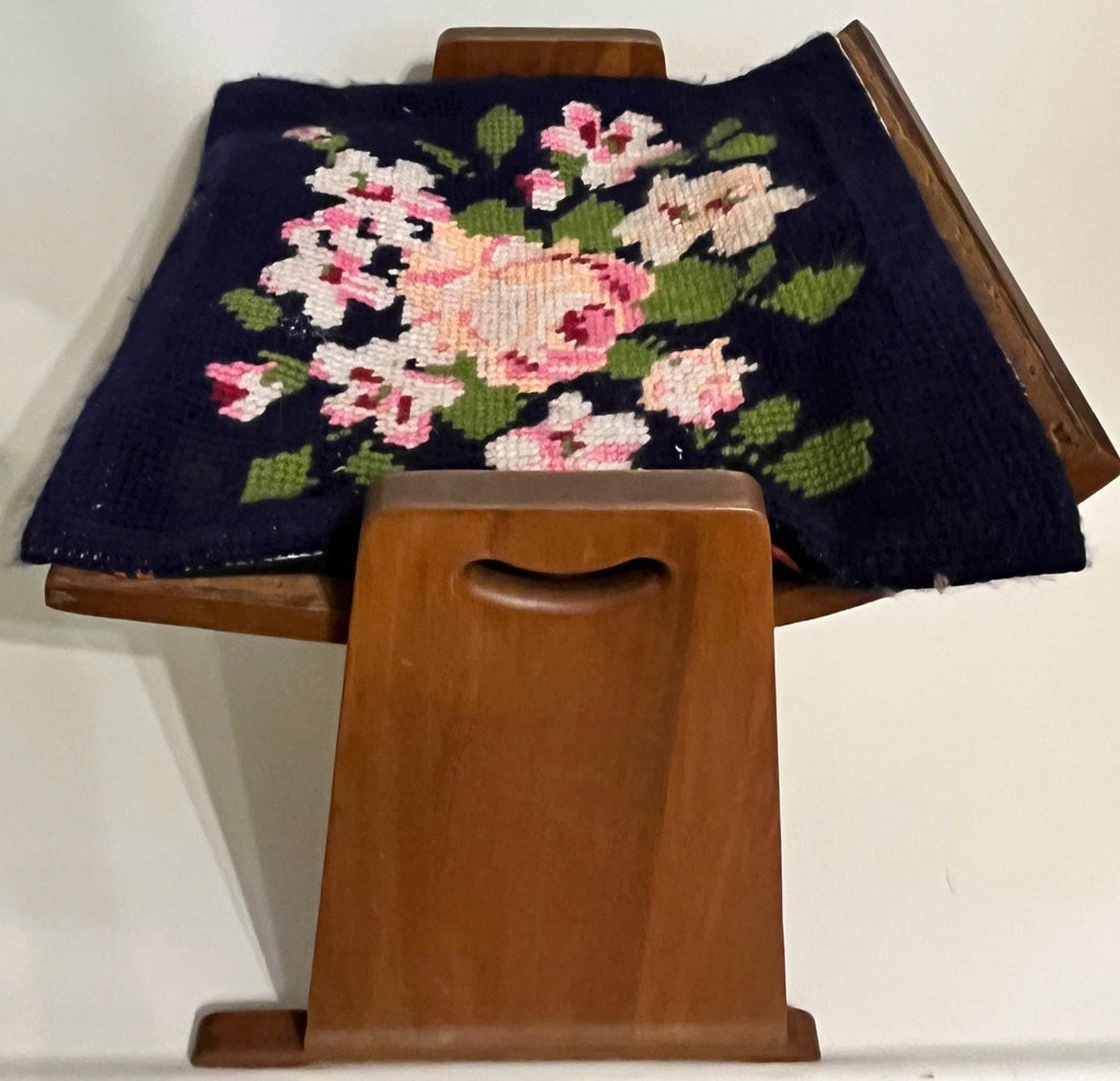 Gomme Vanity Stool Arts & Crafts Oak Floral Embroidery Seat or Piano Stool