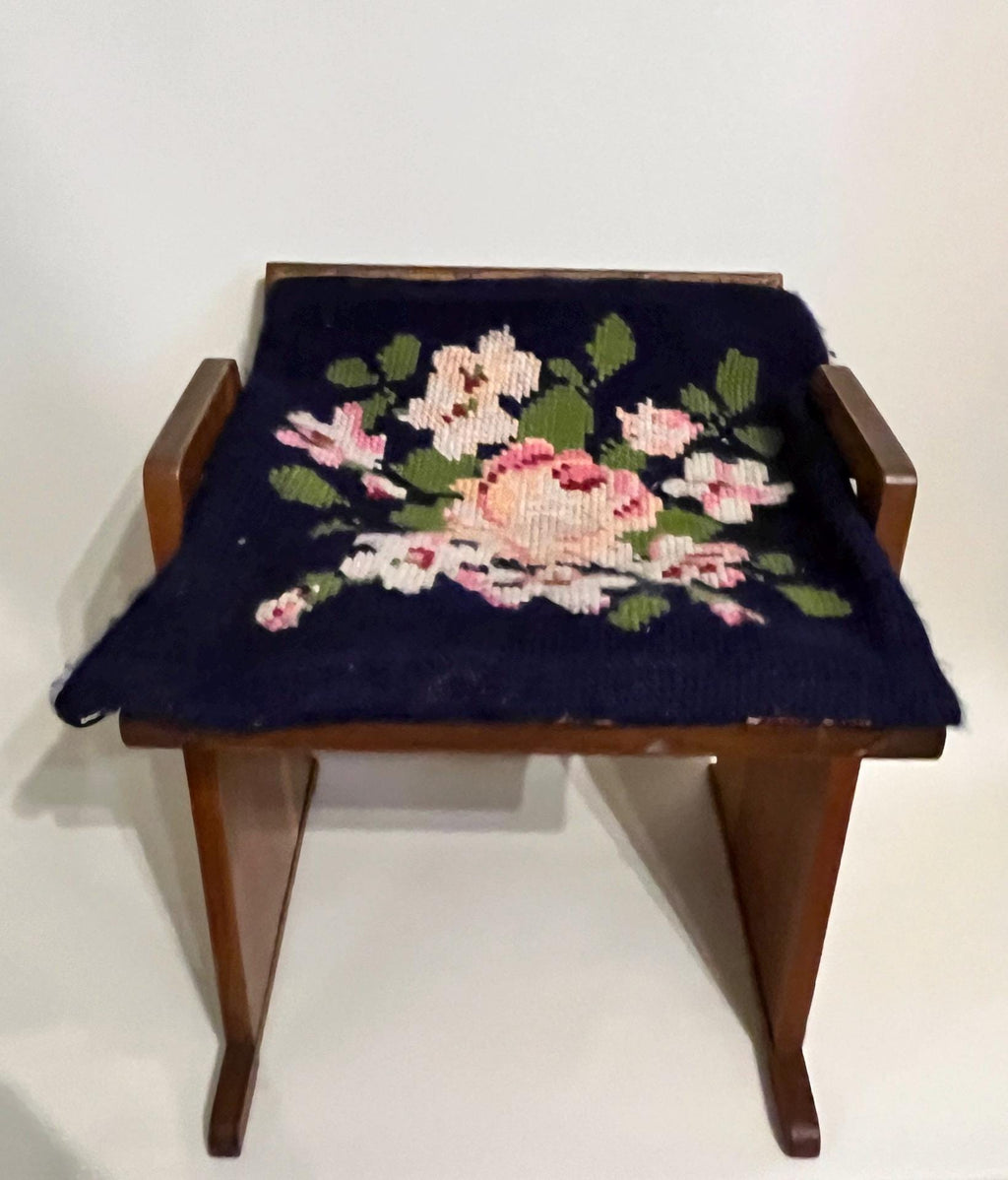 Gomme Vanity Stool Arts & Crafts Oak Floral Embroidery Seat or Piano Stool