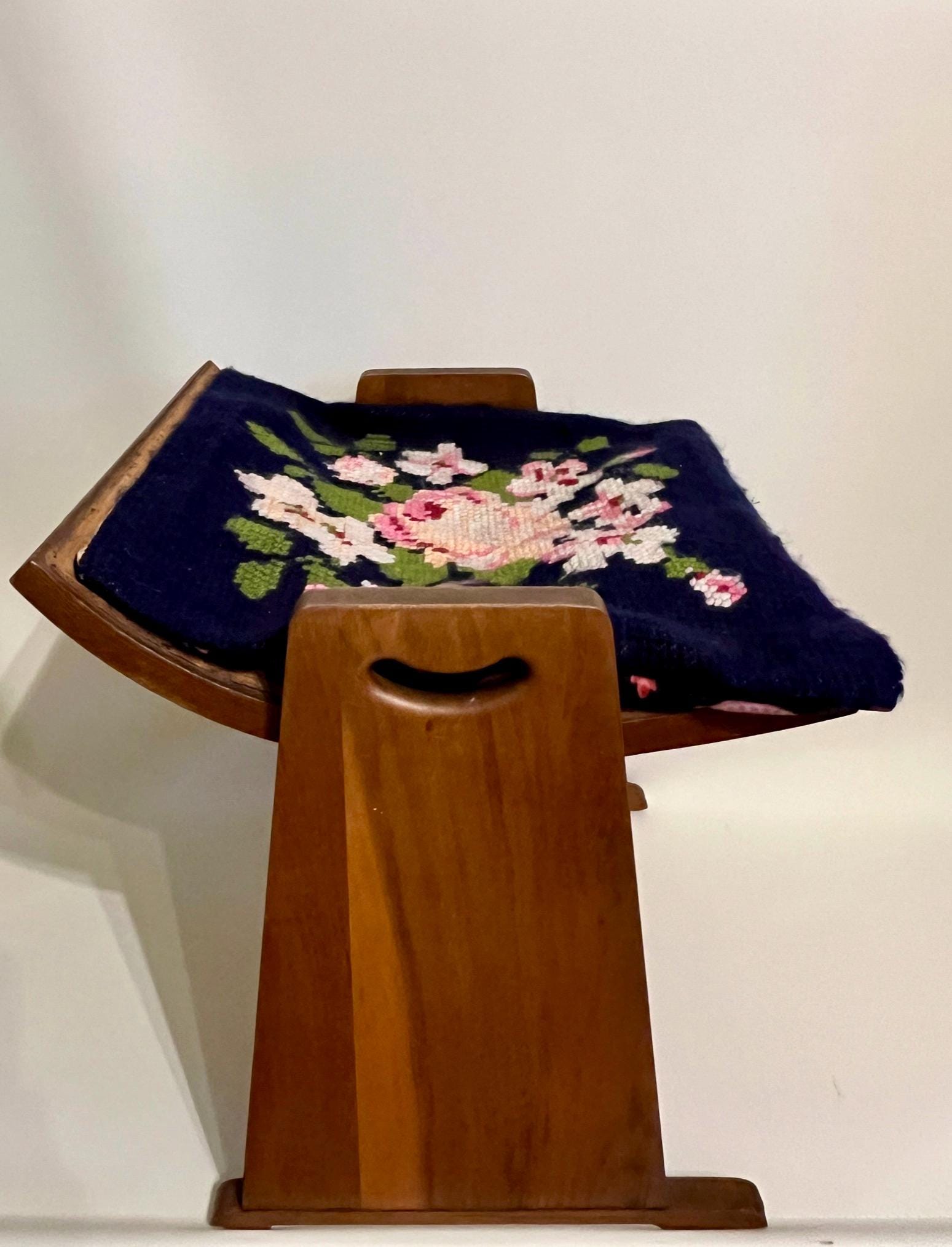 Gomme Vanity Stool Arts & Crafts Oak Floral Embroidery Seat or Piano Stool