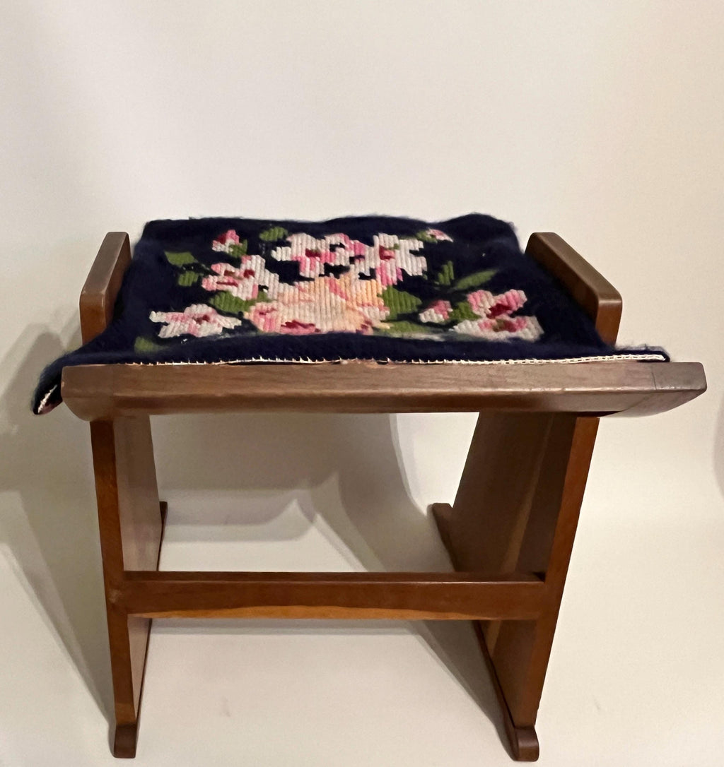 Gomme Vanity Stool Arts & Crafts Oak Floral Embroidery Seat or Piano Stool
