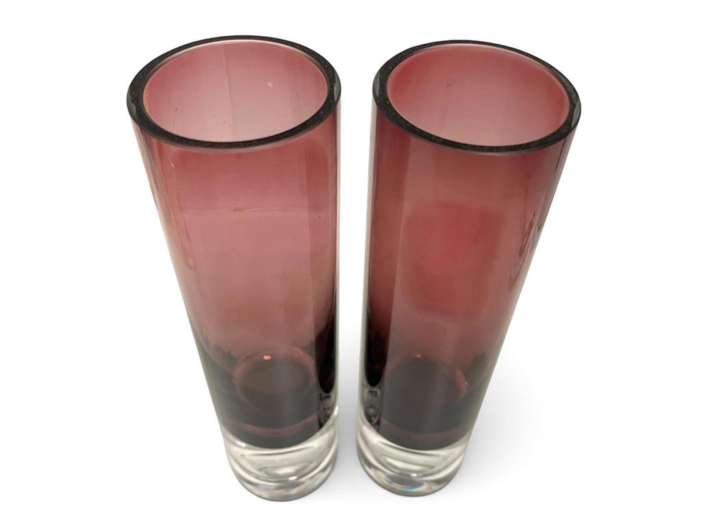 Pair Bo Borgström Åseda Amethyst Glass Vases 23.5cm Swedish MCM Bubble Base