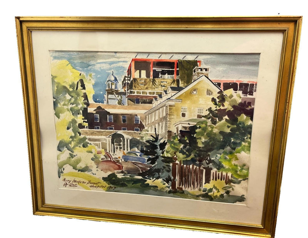 Erwin Austin 1959 Watercolour, Cooperstown Hospital Architectural Art, Mid Century Framed Painting