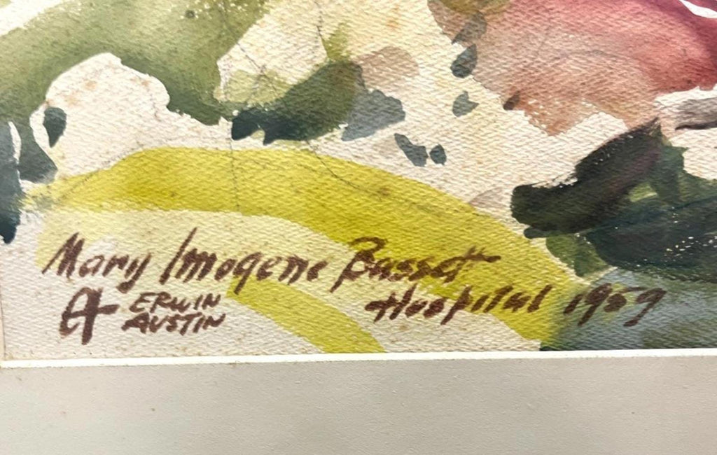 Erwin Austin 1959 Watercolour, Cooperstown Hospital Architectural Art, Mid Century Framed Painting