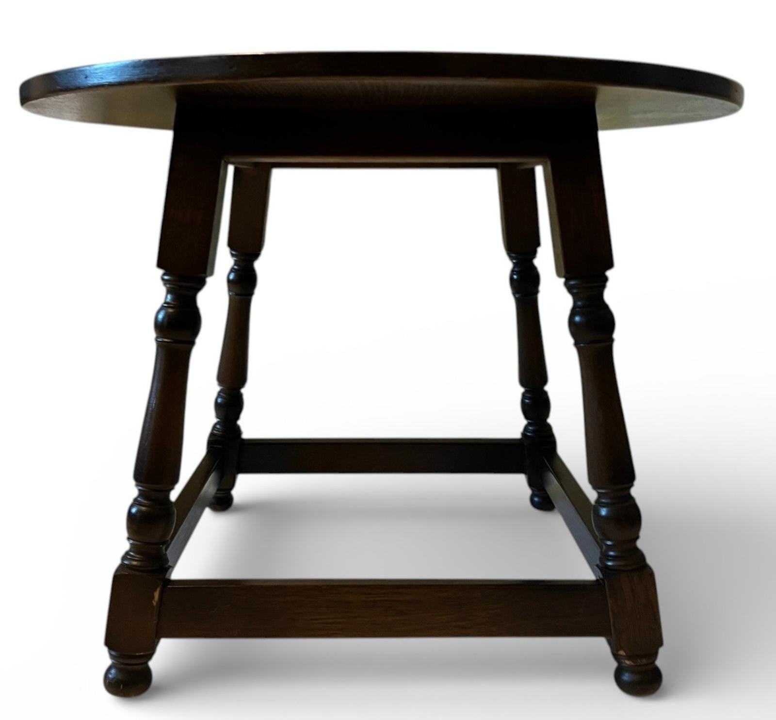Round Wooden Side Table 66cm Diameter 49cm Height Dark Brown Turned Leg Vintage