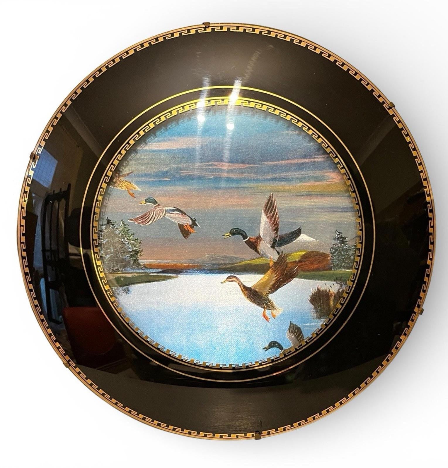 Vintage Set of 9 Framed Foil Art Wall Plaques Coastal & Village Scenes Black