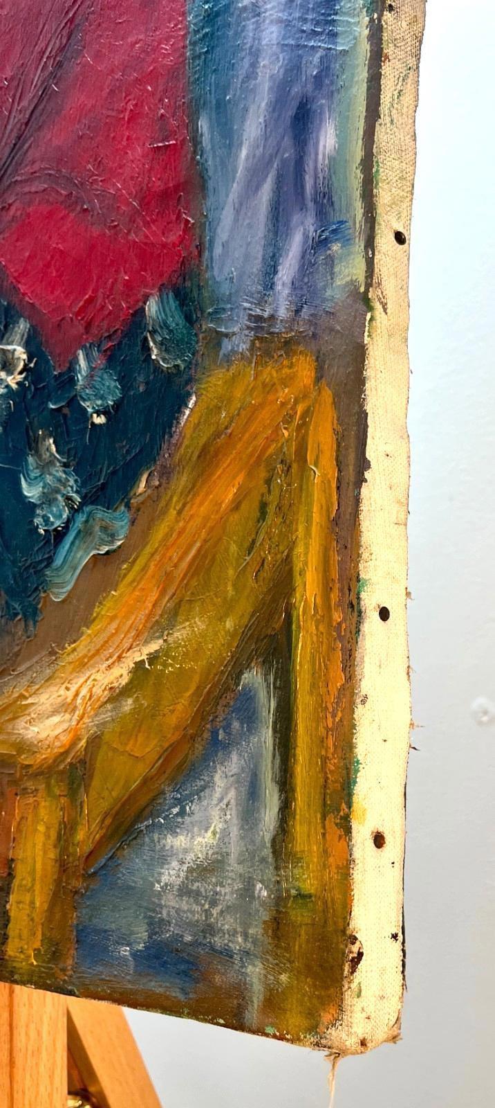 Vintage oil painting portrait of boy, unframed, expressionist modernist art, 1950s style