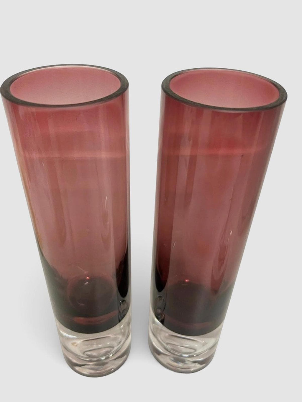 Pair Bo Borgström Åseda Amethyst Glass Vases 23.5cm Swedish MCM Bubble Base