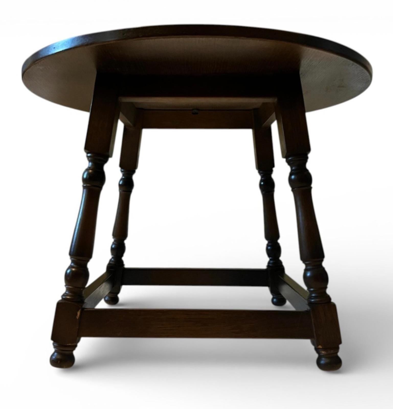 Round Wooden Side Table 66cm Diameter 49cm Height Dark Brown Turned Leg Vintage