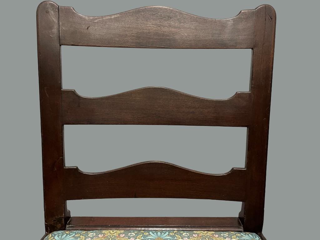 Vintage Wooden Dining Chairs Pair, Ladder Back Chairs with William Morris Fabric Seats