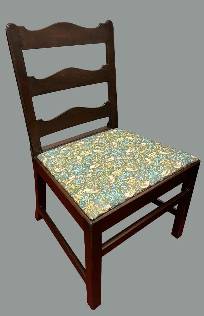 Vintage Wooden Dining Chairs Pair, Ladder Back Chairs with William Morris Fabric Seats