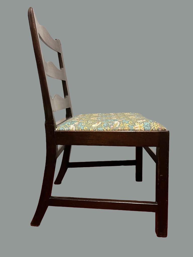 Vintage Wooden Dining Chairs Pair, Ladder Back Chairs with William Morris Fabric Seats