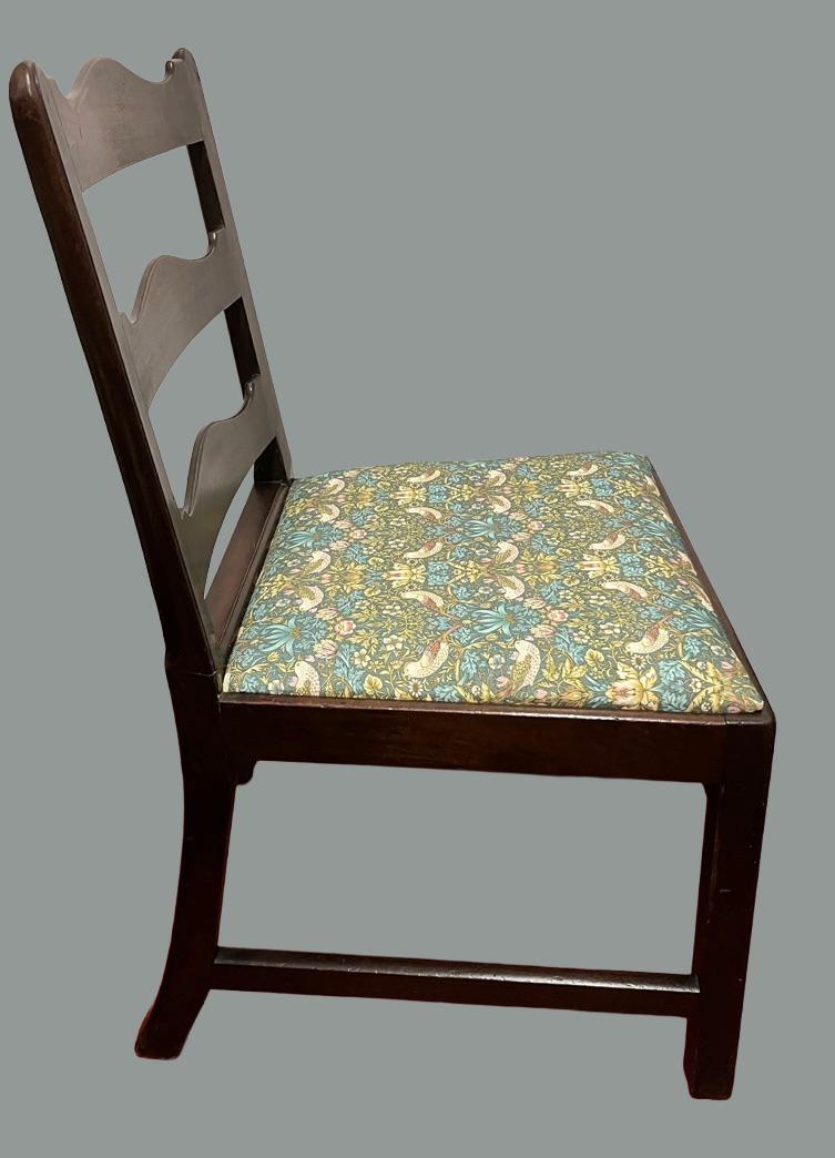 Vintage Wooden Dining Chairs Pair, Ladder Back Chairs with William Morris Fabric Seats