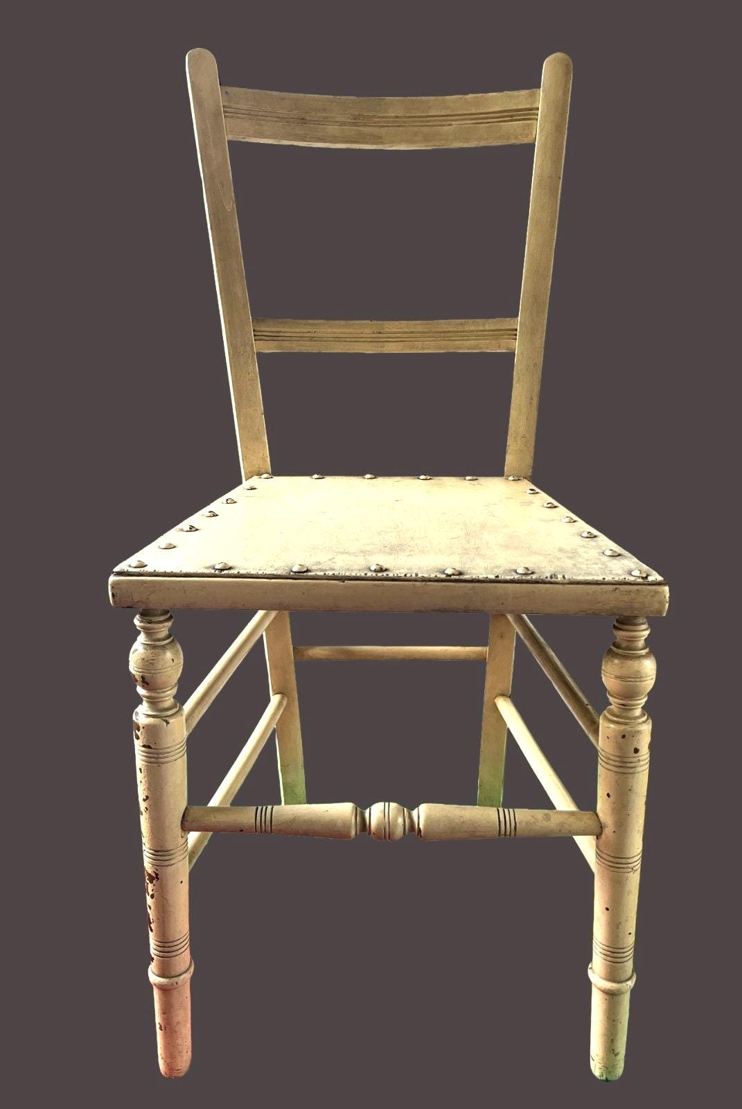 Vintage Rustic Farmhouse Chair Turned Legs Studded Seat 84cm