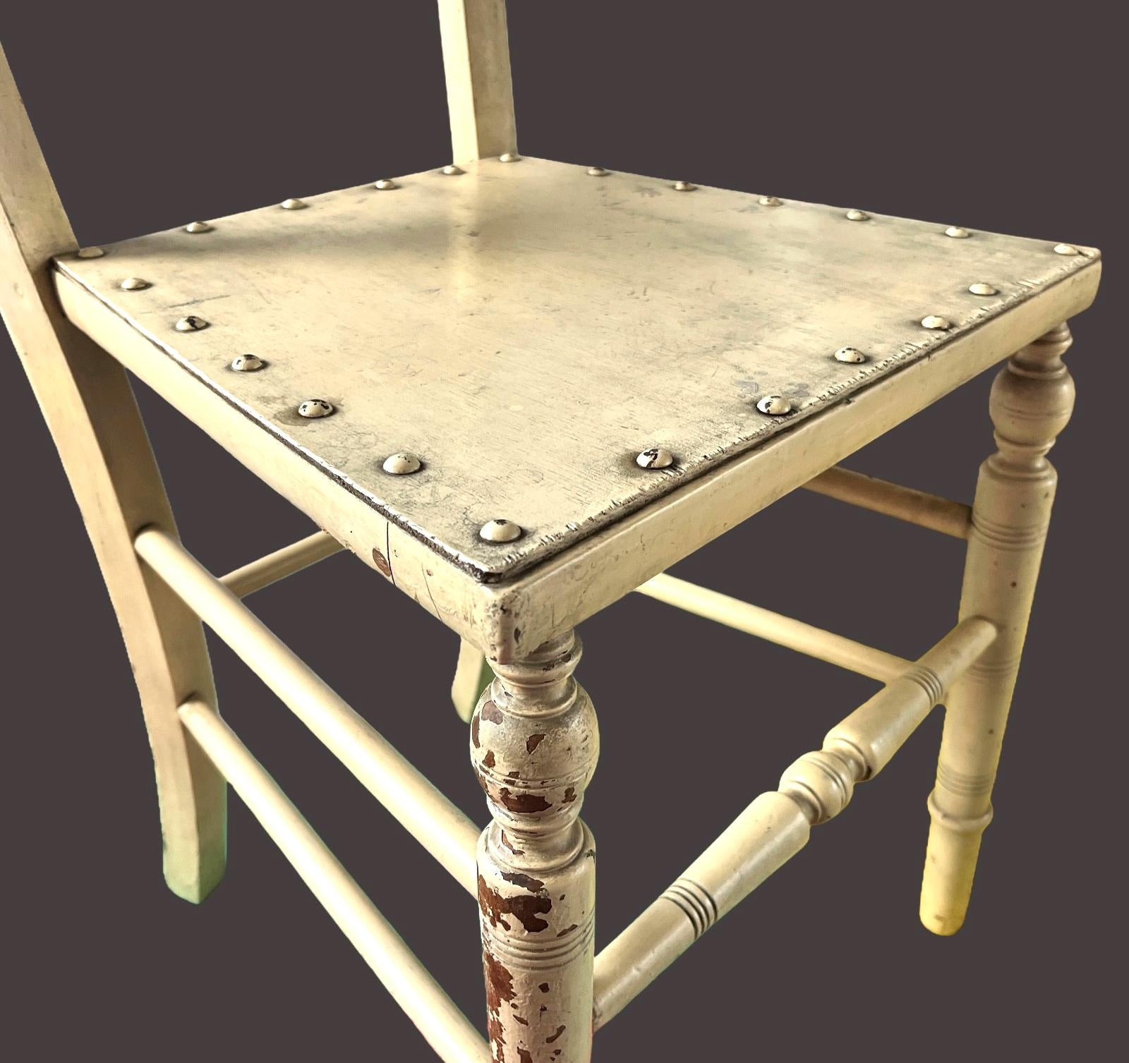 Vintage Rustic Farmhouse Chair Turned Legs Studded Seat 84cm