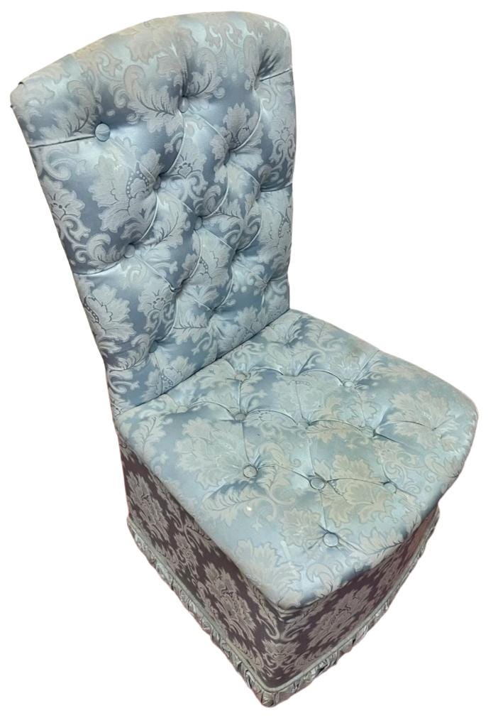 Blue Upholstered Vintage Style Accent Chair Button Back Dressing Chair