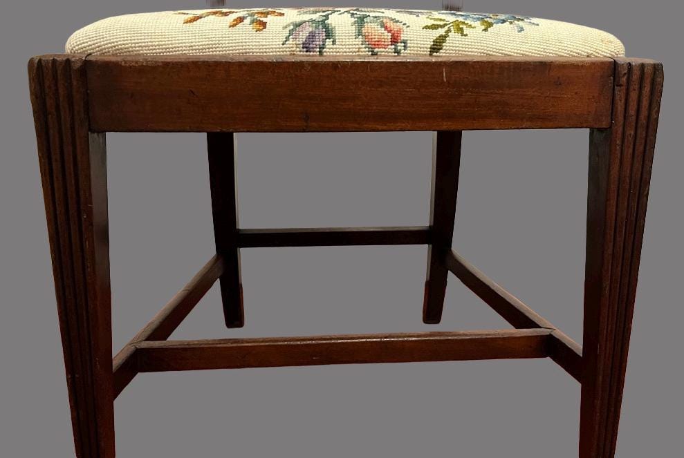 Vintage Wooden Dining Chair with Floral Needlepoint Upholstered Seat