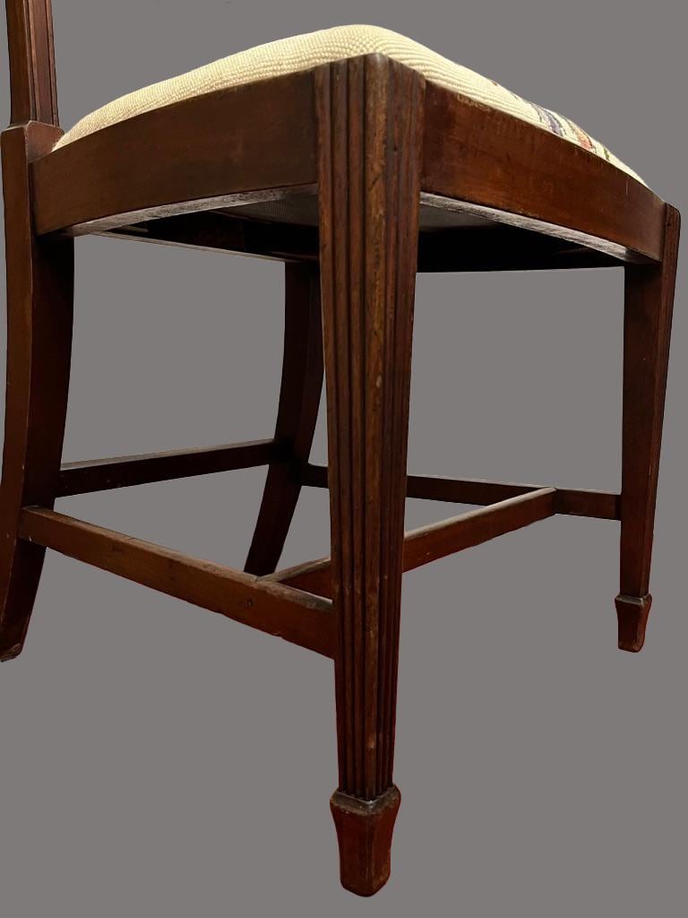 Vintage Wooden Dining Chair with Floral Needlepoint Upholstered Seat