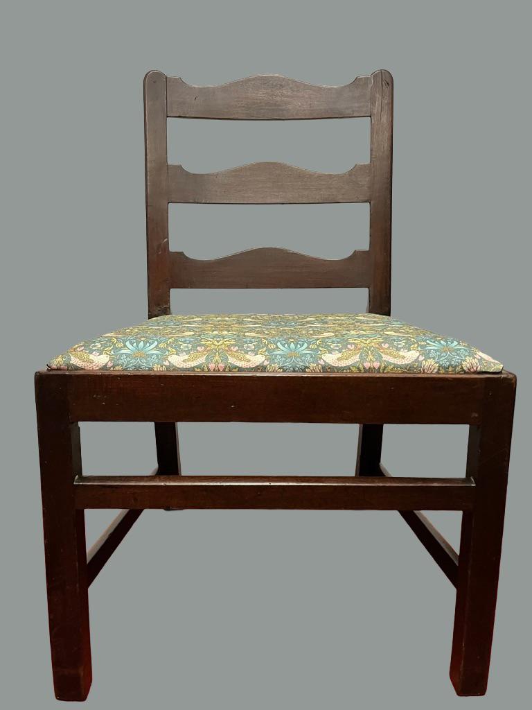 Vintage Wooden Dining Chairs Pair, Ladder Back Chairs with William Morris Fabric Seats