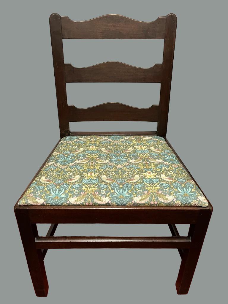 Vintage Wooden Dining Chairs Pair, Ladder Back Chairs with William Morris Fabric Seats