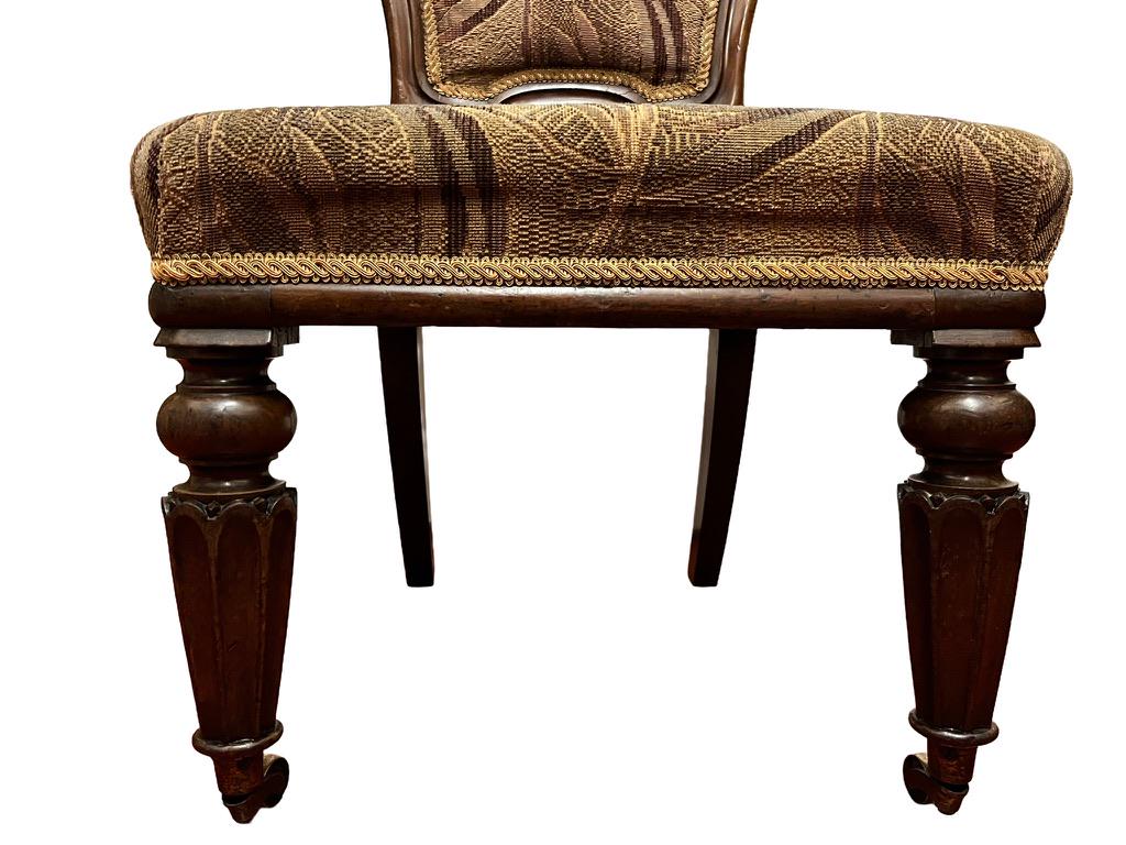 Vintage Upholstered Bedroom Chair Slipper Chair Wooden Carved Brass Castors 92cm