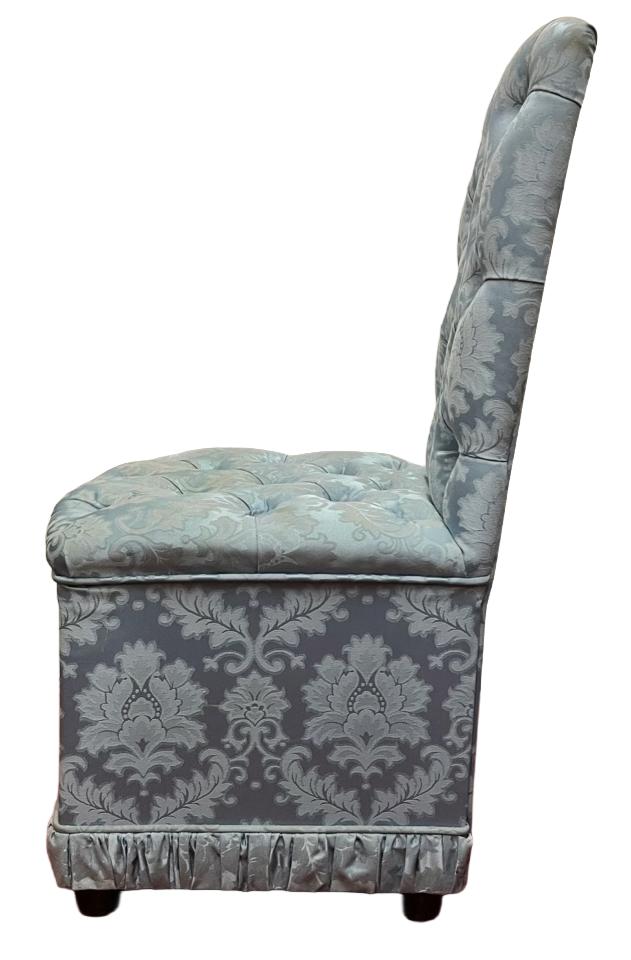 Blue Upholstered Vintage Style Accent Chair Button Back Dressing Chair