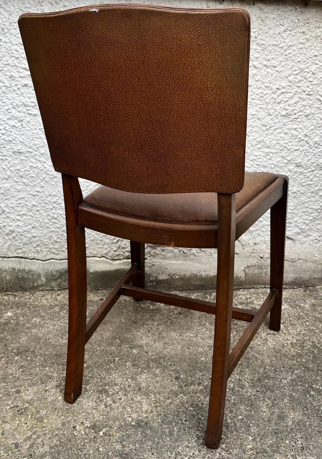Pair of Vintage Oak Dining Chairs Pair Camel Vinyl Upholstered