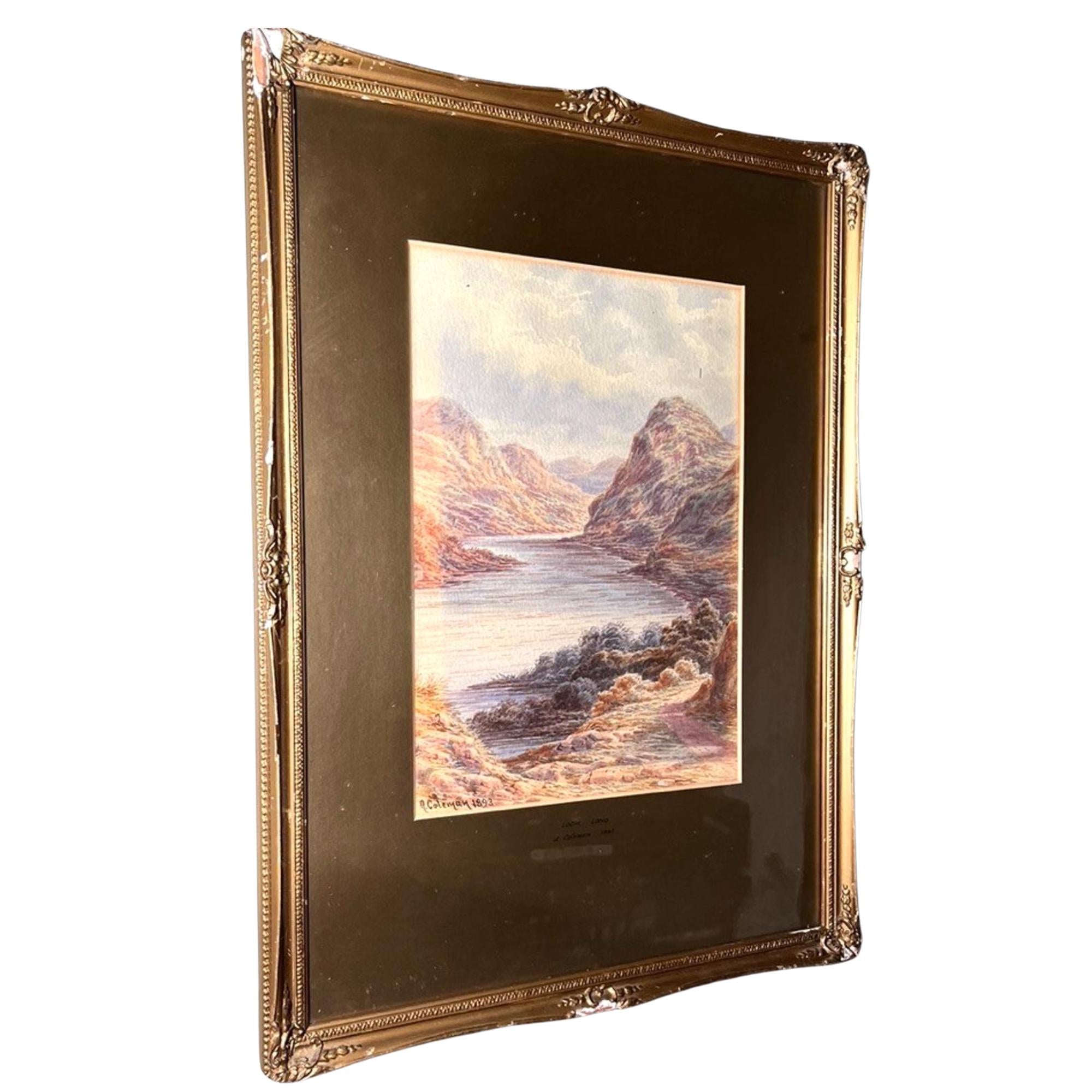 Antique Pair Framed Prints A Coleman 1893 Loch Long Devonshire Coast 56cm English Art